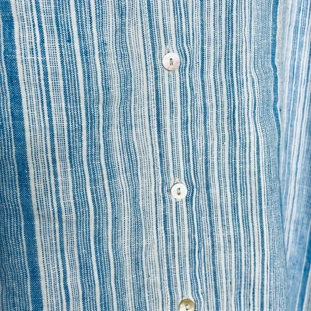 Tahari Plus 100% Linen Collar Shirt Dress Light Blue stripe button up 2X pockets - Picture 11 of 16